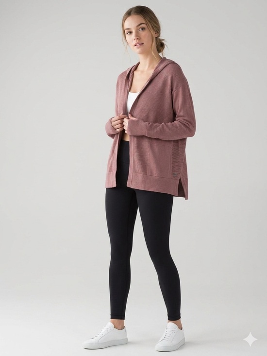 lululemon athletica Sweaters - Lululemon Mesh-Back Open Front Hooded Cardigan - Mauve